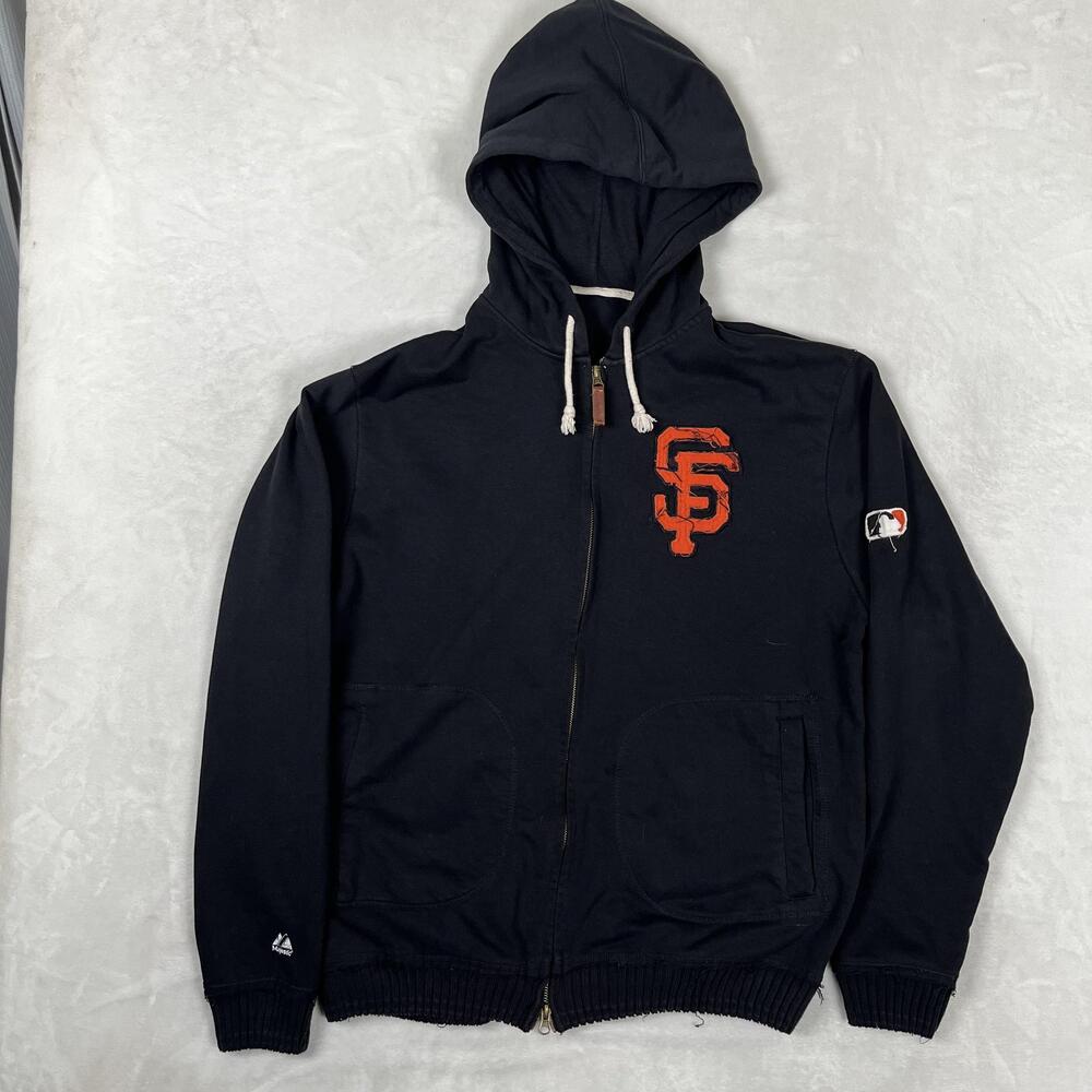 San Francisco Giants Hoodie Mens Large Black MLB Baseball Majestic Full Zip Y2K